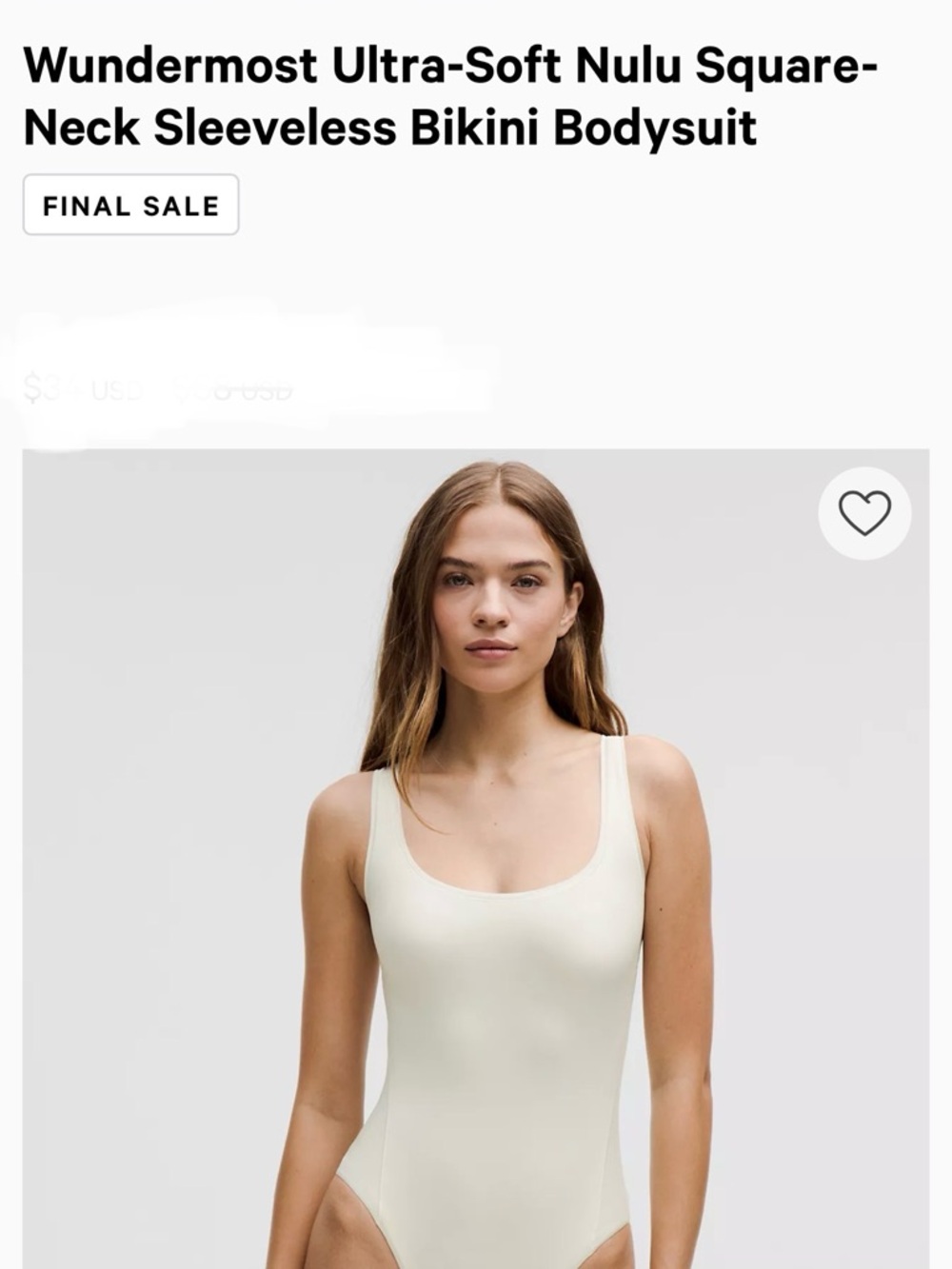Wanderlust Cream Square-Neck Sleeveless Bikini Bodysuit/BRAND NEW WITHOUT TAGS